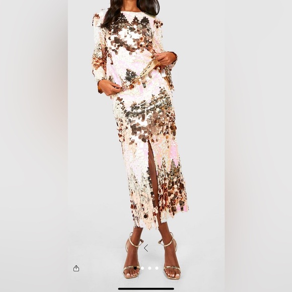 Gold / White Iridescent Sequin Midi Skirt - Picture 1 of 6